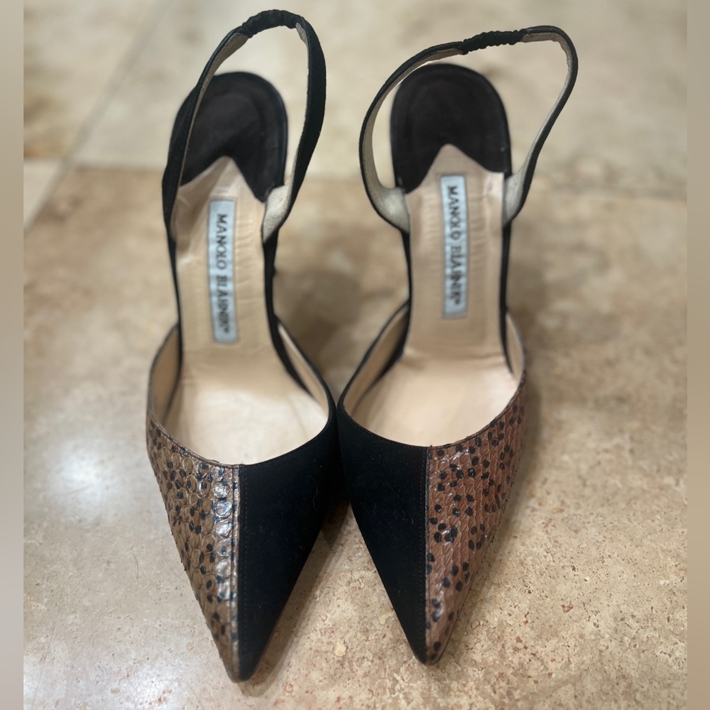 Manolo Blahnik Two-Tone Black and Brown Heels